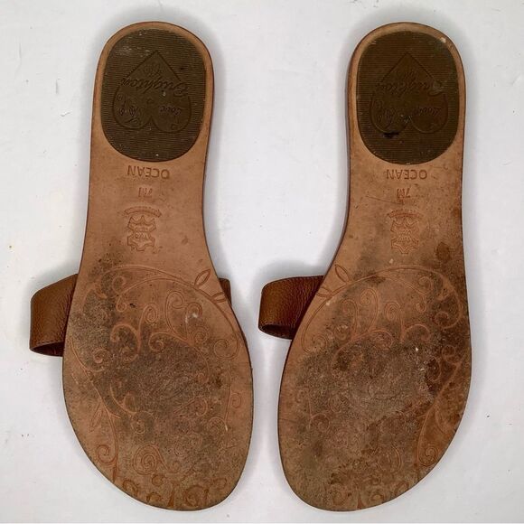 Brighton Ocean Slip On Thong Brown Leather Women’s Flat Flip Flop Sz 7M - Picture 7 of 9